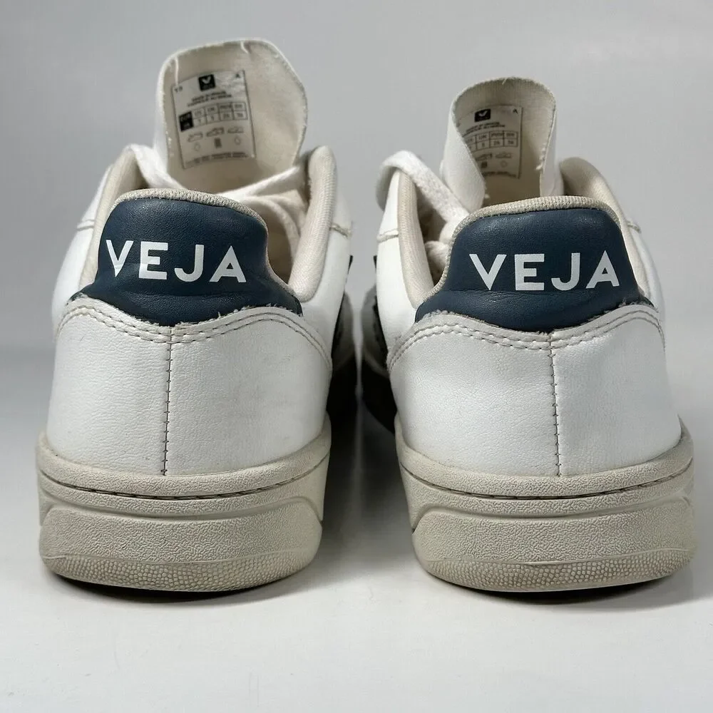 Veja Shoes Women Size 7 V-10 CWL California White Blue Logo Leather Sneakers - Picture 10 of 16